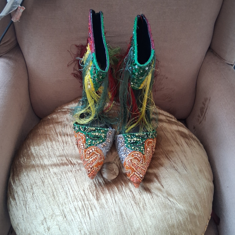 Embellished Multicolor Pointed Toe Women's Boots